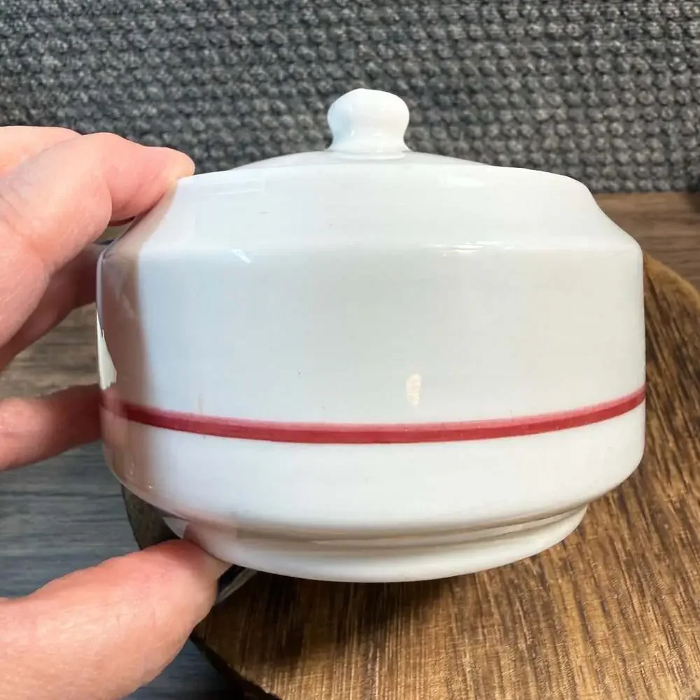 Caribe China Restaurant Ware Sugar Bowl Maroon Red Stripe Puerto Rico